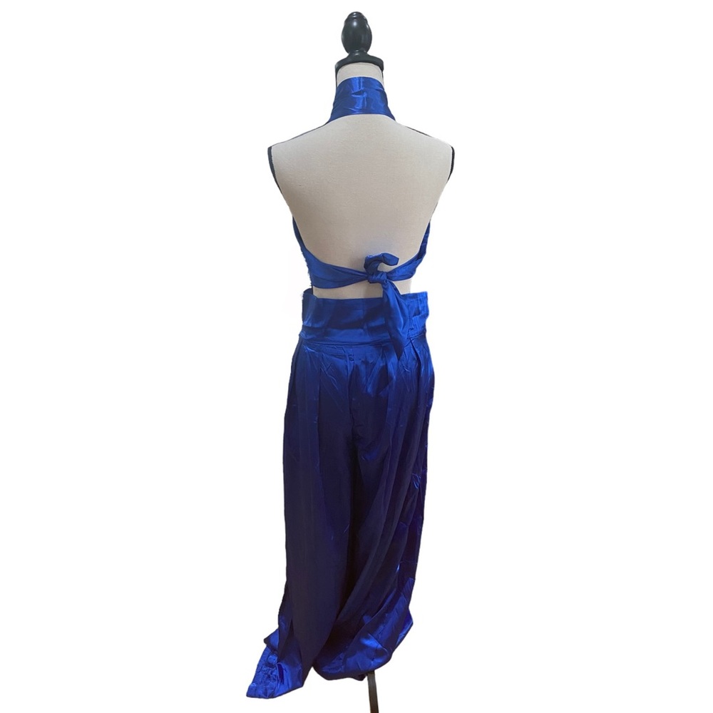 Satin Wrap Crop Top and Wide Leg Pant Set - Picture 2 of 2